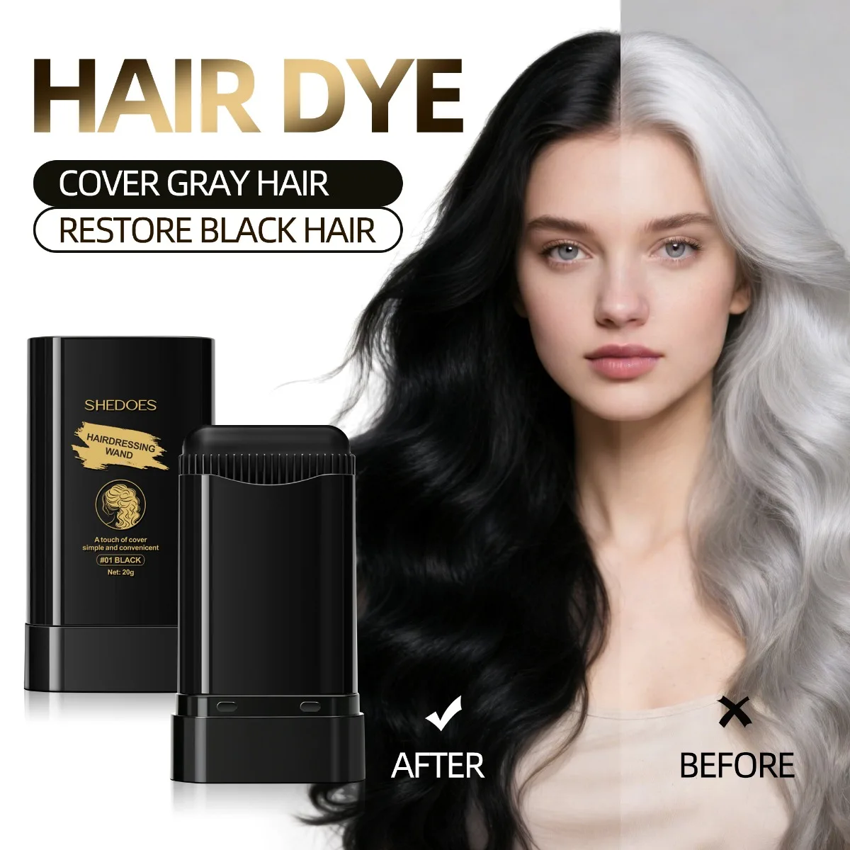 Lápiz Corrector Instantáneo para Canas - Cobertura Física Suave, Combinación Rápida de Color, Corrector de Raíces Portátil