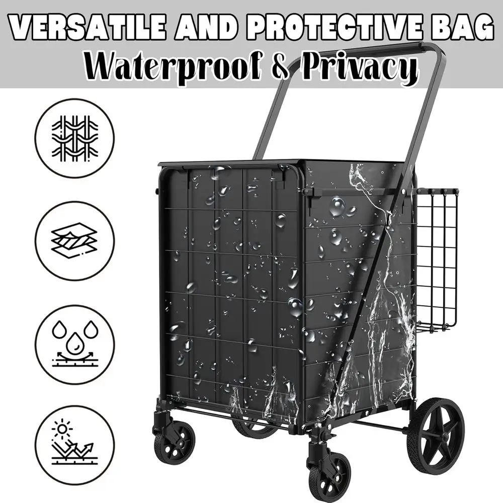 Carrinho dobrável durável com sacola impermeável, 360 °   Rodas giratórias, cestas duplas, carga de 300 libras para compras, lavanderia, camping