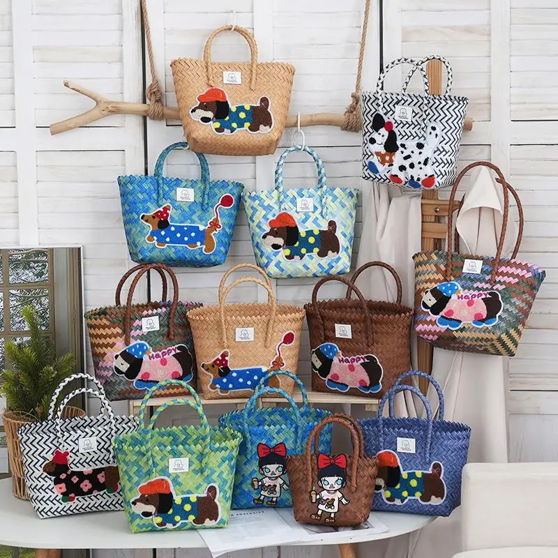 

Large Capaci Handwoven op Bag Buet ape Cartoon Summer Handbag Commuter Lunch Basket Bag for Work And Travel