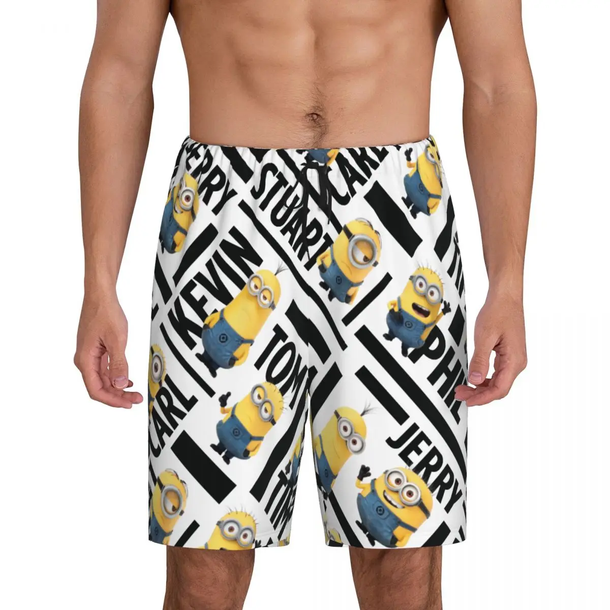 Custom Print Men's Cartoon Animation Minions Pajama Bottoms Sleepwear Pjs Sleep Shorts with Pockets