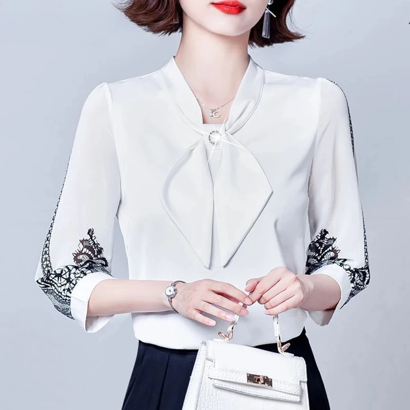 

Women Solid Color Seven-quarter Sleeve Lady Blouse Tops Aesthetic Chic Female Clothes Spring Autumn Elegant Fashion Korean Shirt