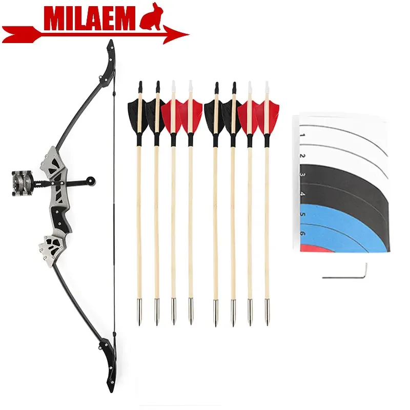 

Mini Recurve Bow with 4/8pcs Wooden Arrows 16lbs Adult Decompression Archery Target Paper Practice Shooting Target Accessories