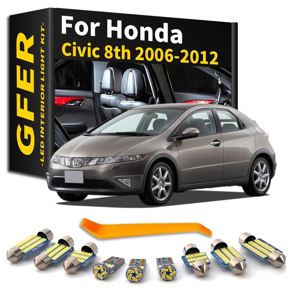 8Pcs No Error Interior LED Light Kit Indoor Lamp Canbus For Honda Civic 8 MK8 8th Generation 2006 2007 2008 2009 2010 2011