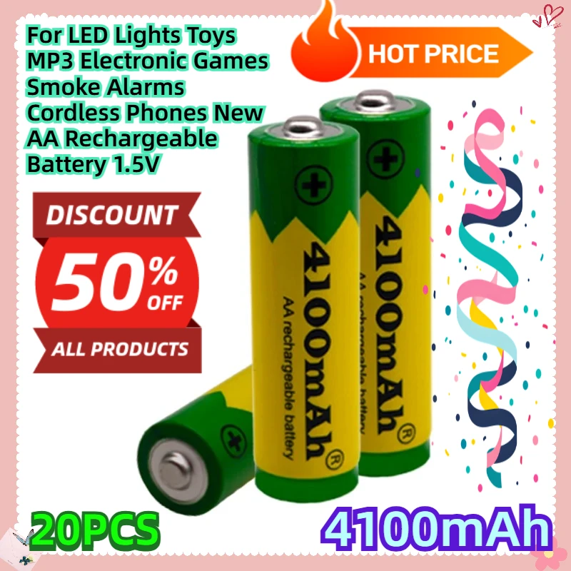

For LED Lights Toys MP3 Electronic Games Smoke Alarms Cordless Phones New AA 4100mAh Rechargeable Battery 1.5V