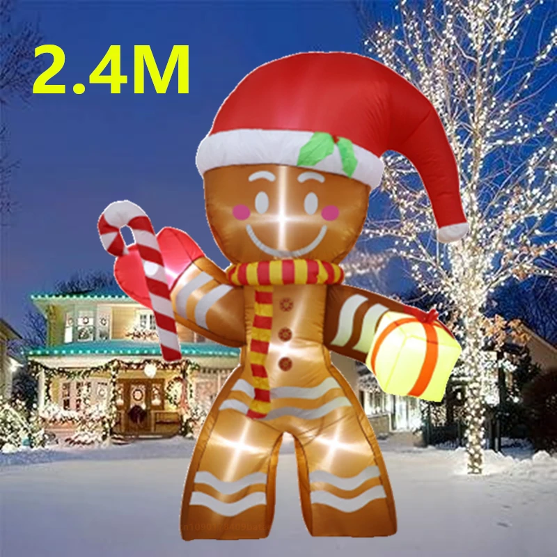 

2.4M inflatable gingerbread man, built-in LED light, outdoor Christmas decoration, indoor home, courtyard garden decoration