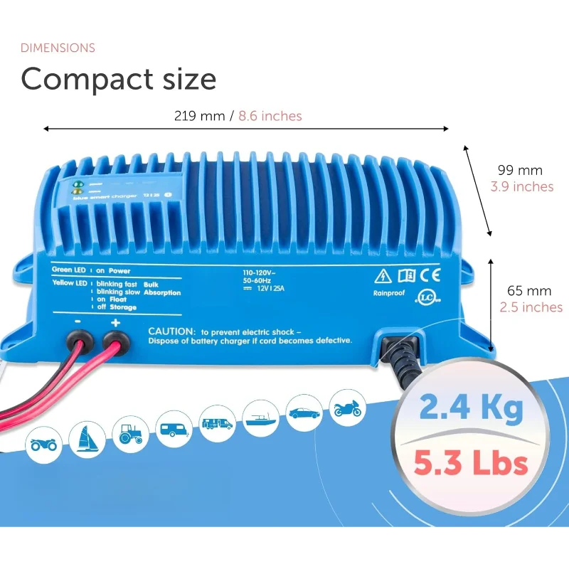 Caricabatterie marino intelligente Blue Smart IP67 12V 25A, caricabatterie galleggiante e disinfettante per barca, ATV, camper, L