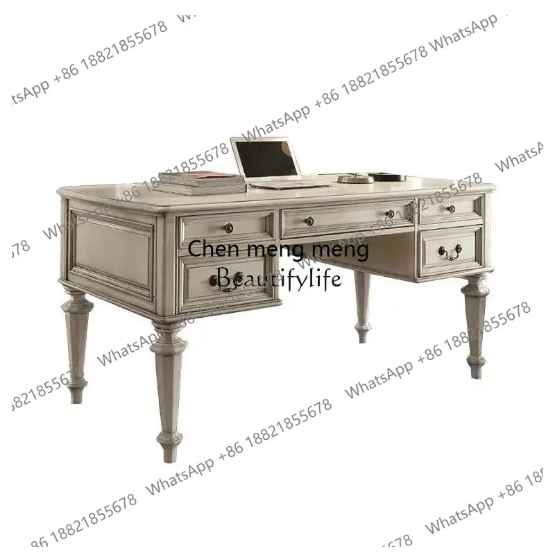 

American country solid wood retro desk French simple white old solid wood writing table