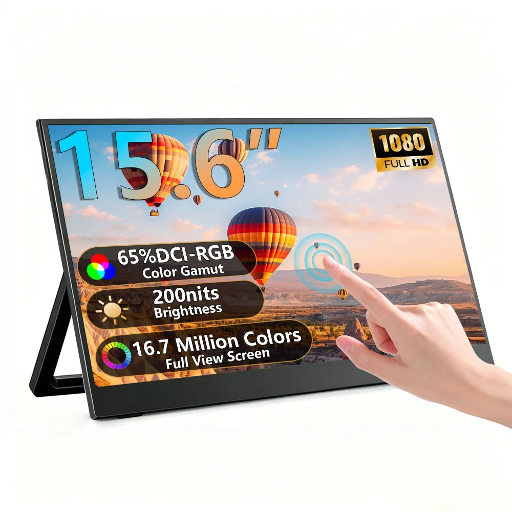 15.6 Inch Portable Monitor 1080P 200NIT 6bit IPS Stand-style touch screen Can be used with laptop PS4/5 Swicth Xbox