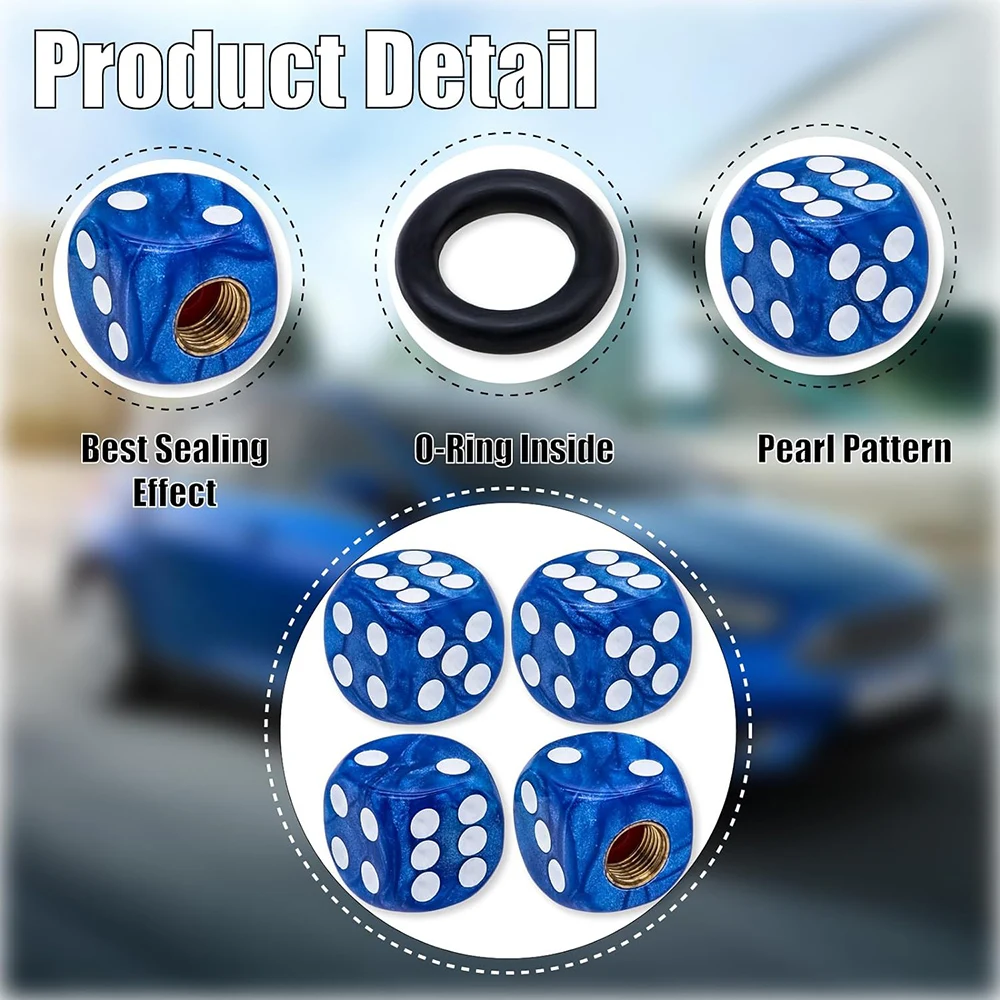 Pearl Pattern Dice Tire Valve Stem Caps, Universal, capas para carros, SUV, caminhões, bicicletas, motocicletas, bicicletas, 4pcs