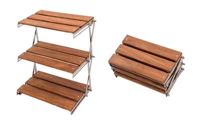 

Портативная многофункциональная складная трехслойная деревянная полка Sabilli для пикника на открытом воздухе