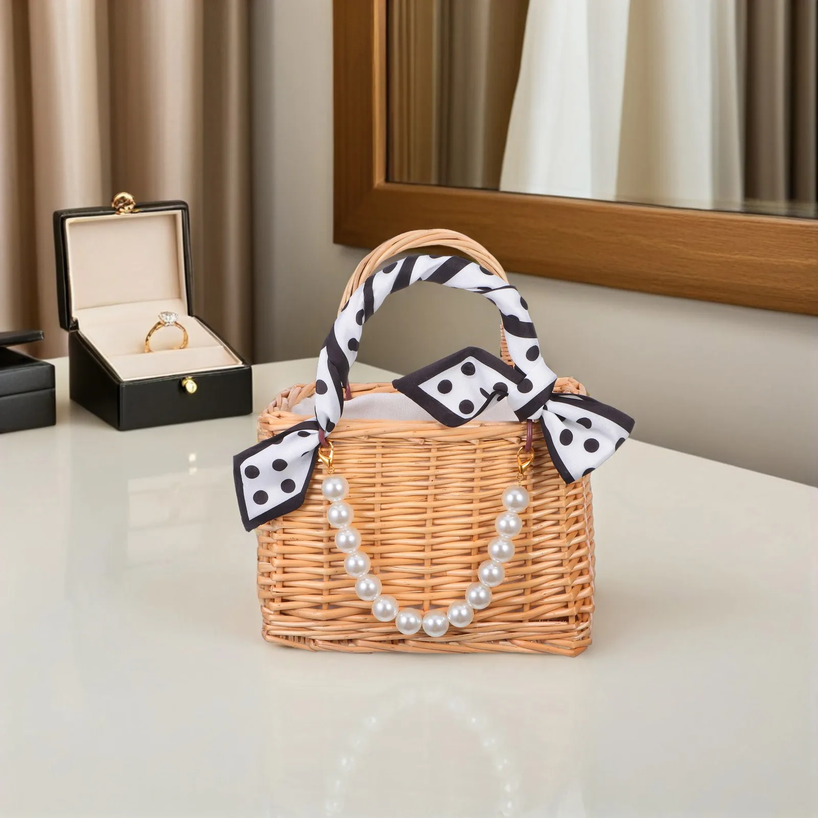 

Rattan Flower Basket Handmade Straw Bag Handwoven Decorative Girls Handbag Miss