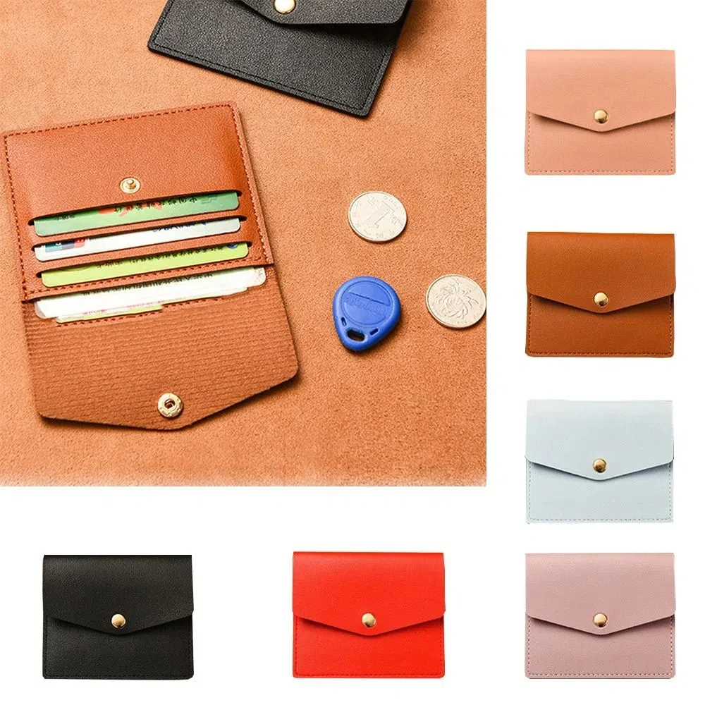 

Casual Korean Style Thin Envelope Card Bag Solid Color Wallet Mini Wallet PU Snap Button Snap Button Coin Purse Women