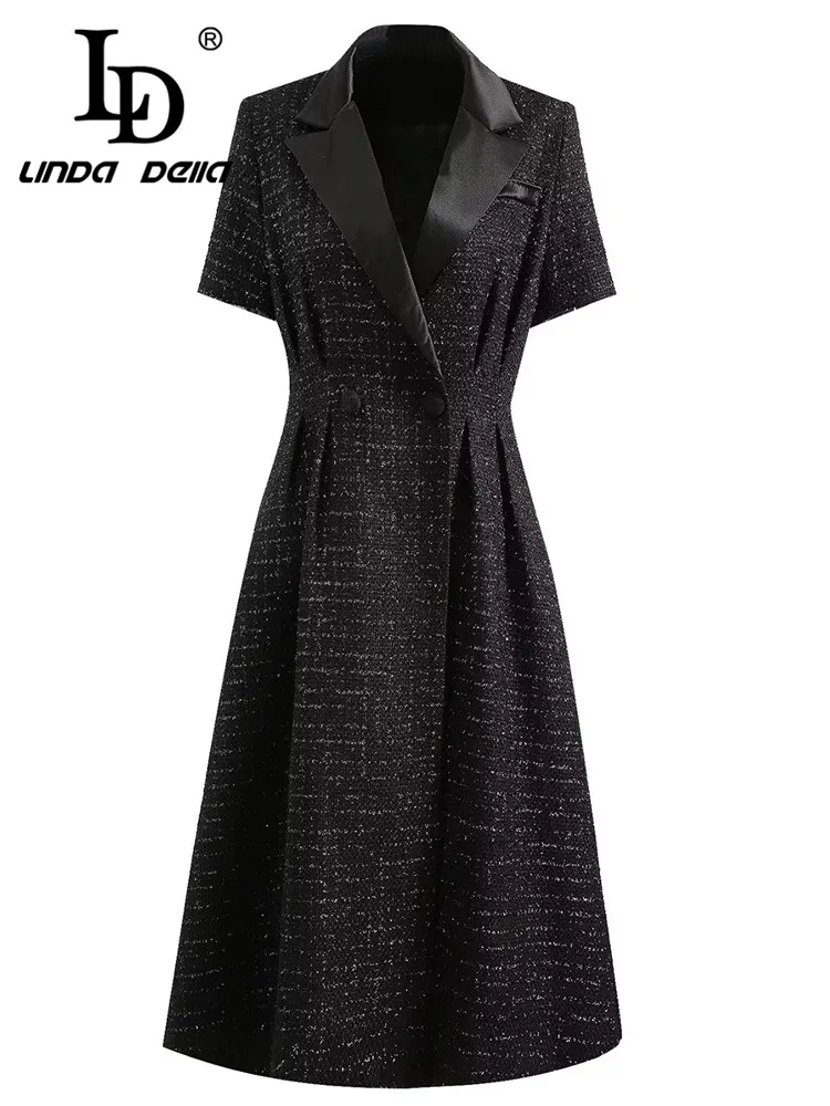 LD LINDA DELLA 2023 Summer Italian Luxury Coat Women's Black Lapel Single-breasted Slim Fit Elegant and Pretty Coat