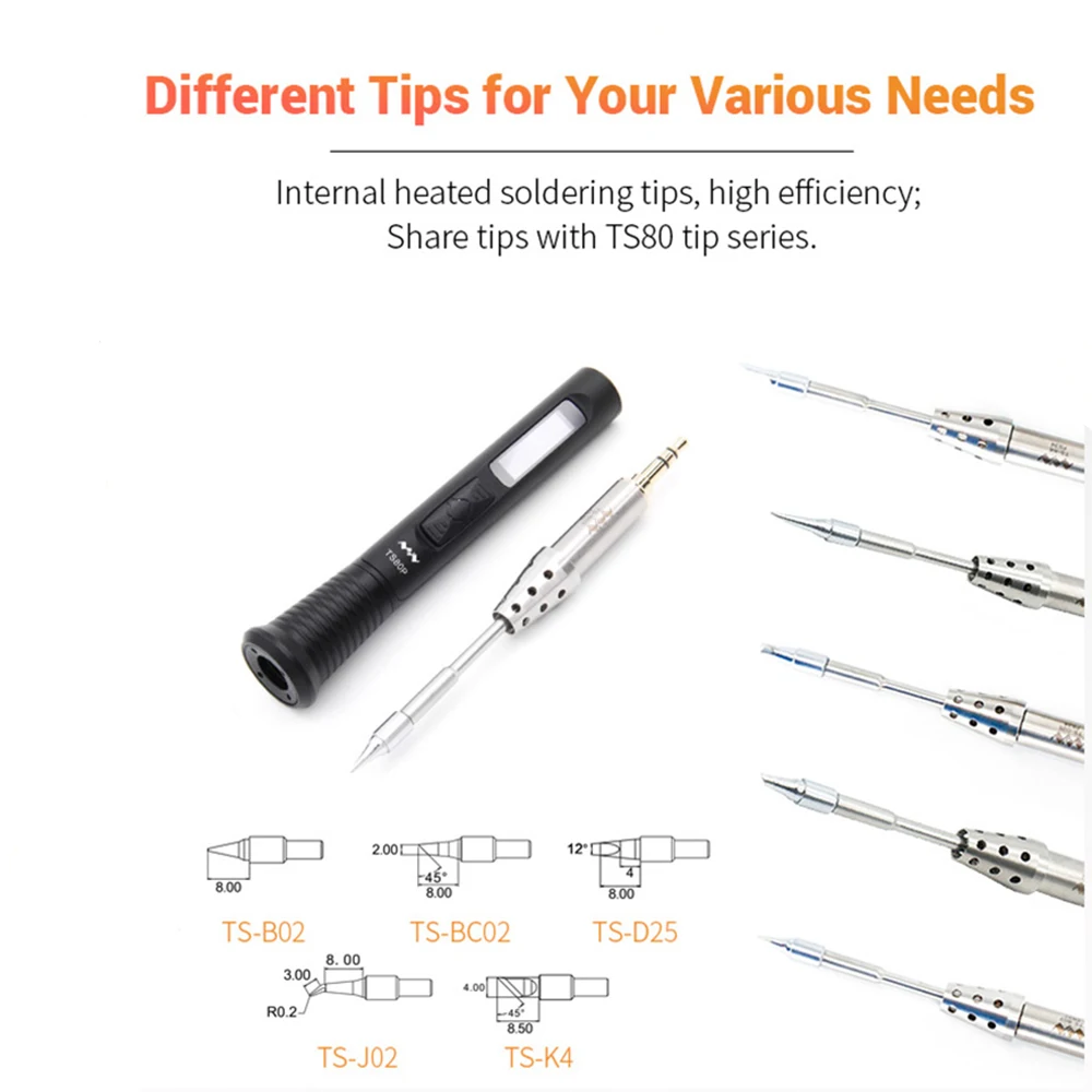 MINIWARE TS80P Smart Soldering Iron 30W Type-C OLED Screen Adjustable Temperature CNC Aluminum Alloy Casing TS1C Tips Series