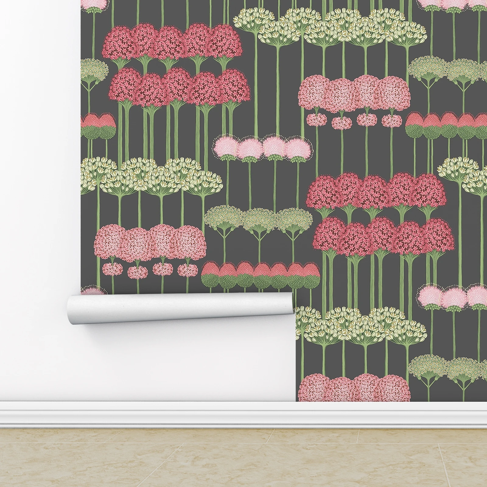 ورق جدران قابل للتقشير واللصق على شكل زهور عتيقة، ملصق ورق جدران على شكل زهرة أرضية فنية وجذعية، جدار تقليدي غير منسوج، خالٍ من مادة PVC