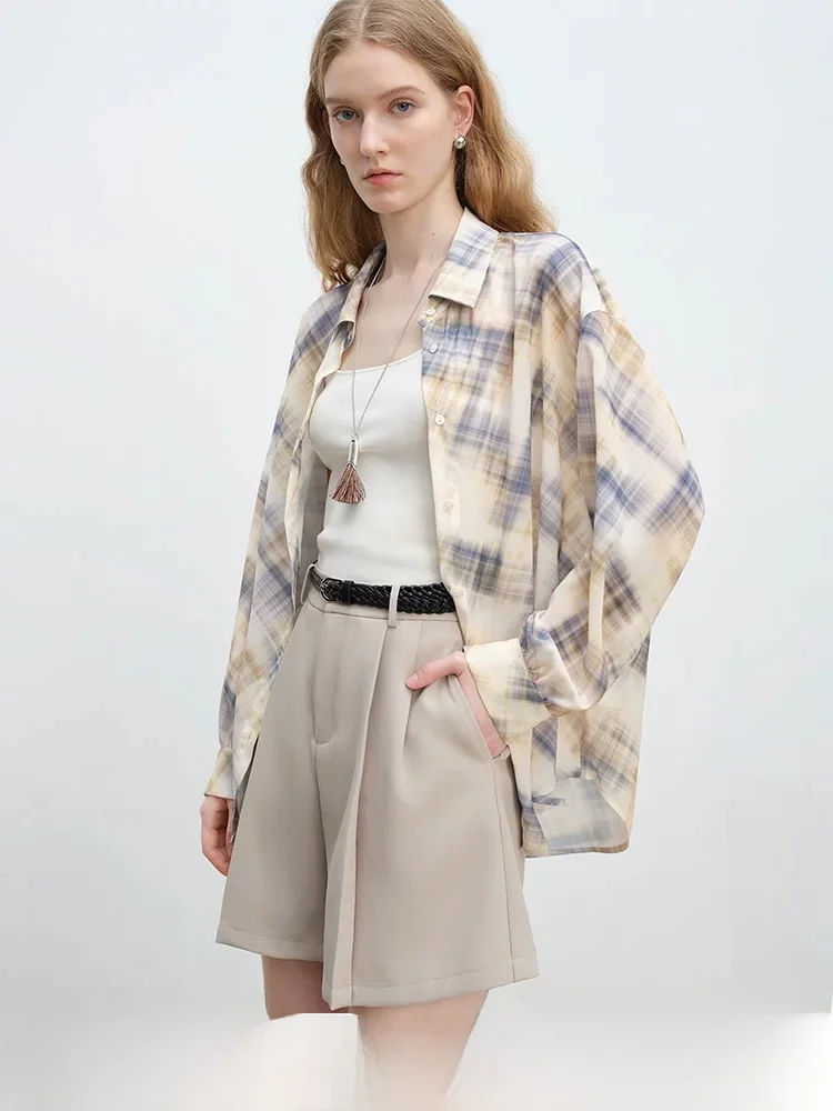 

Женская свободная рубашка с длинным рукавом в клетку Self-Ele, летняя коллекция 2025, из полиэстера, для повседневной носки