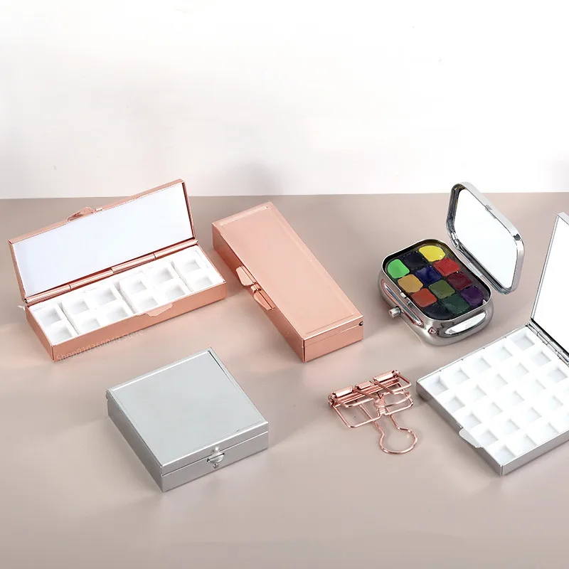 Portable Mini Travel Watercolor Paint Box Empty Palette Retro Exquisite Small Square Box Student Painting Art Supplies