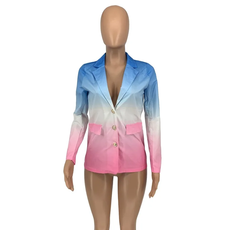 Women's Gradient Contrast Split Blazer 2023 New Fashion Casual Office Tie Dye Slim Fit Women Women Blazers and Jackets Clothing