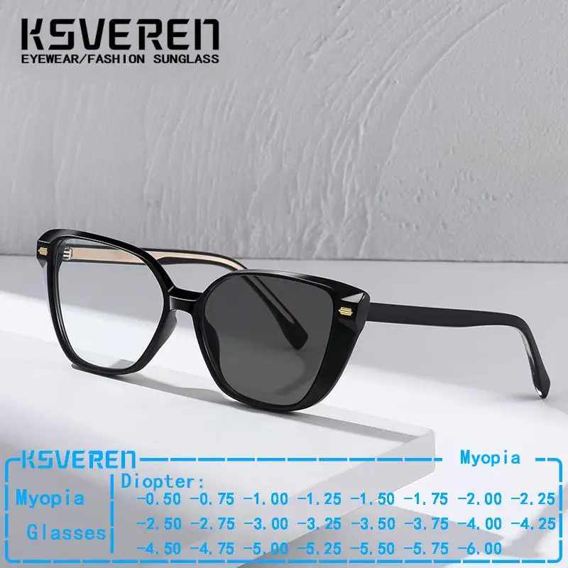 

2024New Photochromic Cat Eye Spring Leg Myopia Glasses Women CR-39 Lens Shortsighted Eyeglasses 0 -0.5 -0.75 T0 -6.0