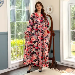 Ramadán-vestido Abaya musulmán para mujer, Hijab bordado de diamantes, caftán con estampado Floral Vintage, vestidos modestos de lujo de Dubái, 2023