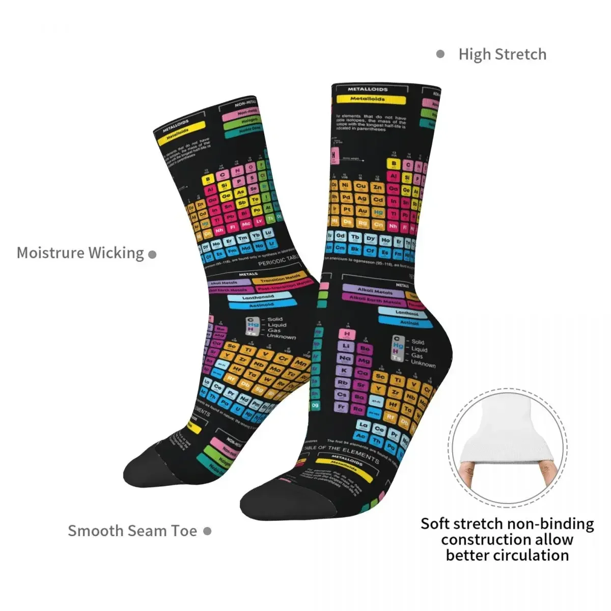 Periodic Table Of The Elements 1 Socks Harajuku Sweat Absorbing Stockings All Season Long Socks Accessories for Unisex Gifts