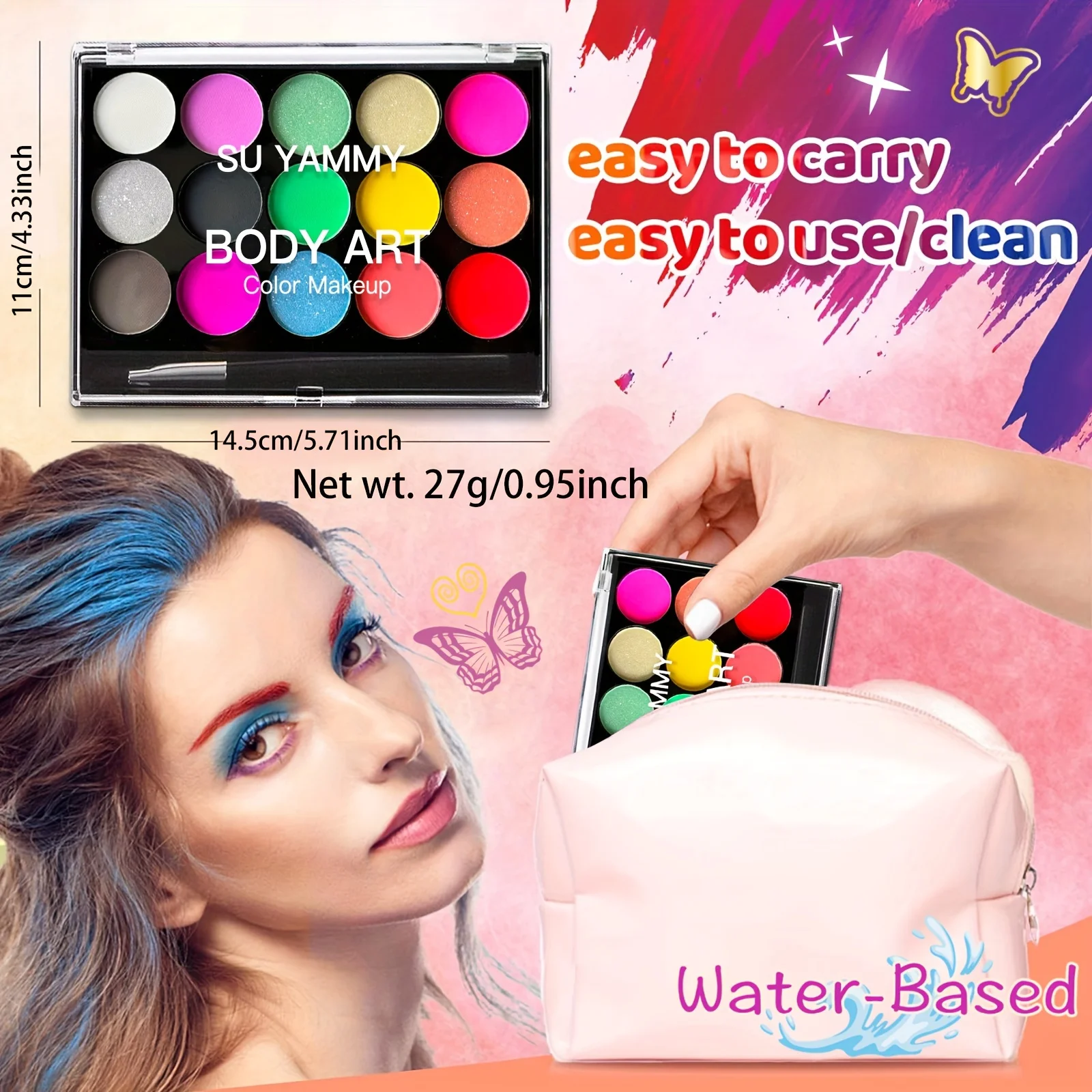 Water-activated Makeup Palette, Water-soluble 15-color Facial Eyeliner Palette Paint Body Makeup, Halloween Parties And Cosplay