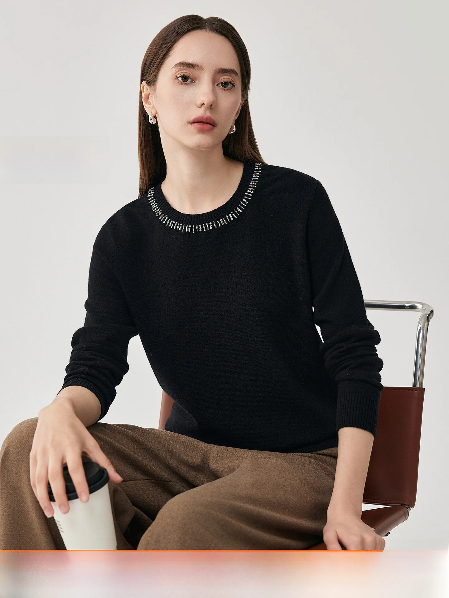 

Ele вязаный шерстяной свитер, круглый красный базовый слой, женская мода, осень-зима, Новое поступление, простой повседневный свитер для поездок на работу