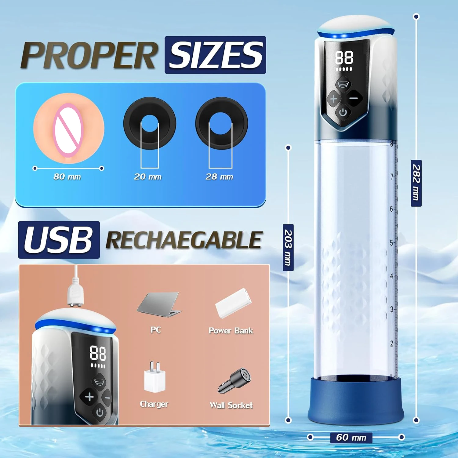 HESEKS IPX78 Penis Pump for Enlargement Electric Vacuum Pump with 5 Sucking Levels Waterproof Sex Toy Male Masturbators for Men