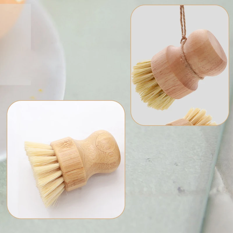 Bamboo Dish Scrub Brush Soap Dish Kitchen Wooden Dish Scrubber Cleaning Brush for Washing Dish Cast Iron Pan Pot