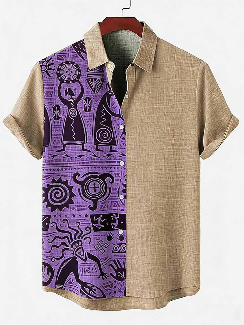 Men's Short Shirt Ethnic Totem Natural High-definition Printing Hawaiian Casual Black Shirt Business Casual Men's Fast Shipping
