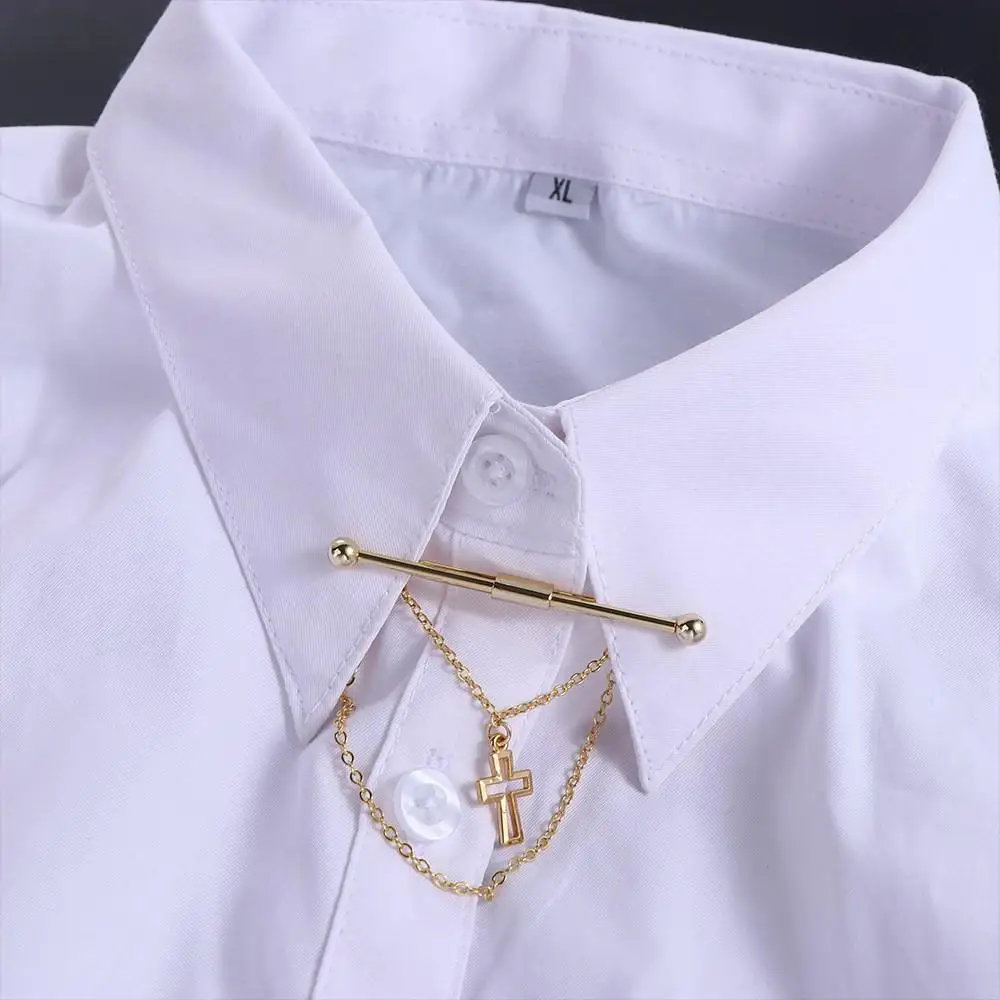 Prevent Exposure Non-injury Clothing Tassel Cross Pendent Alloy Tie Clip Neckwear Accessories Men Collar Clip Women Collar Bar