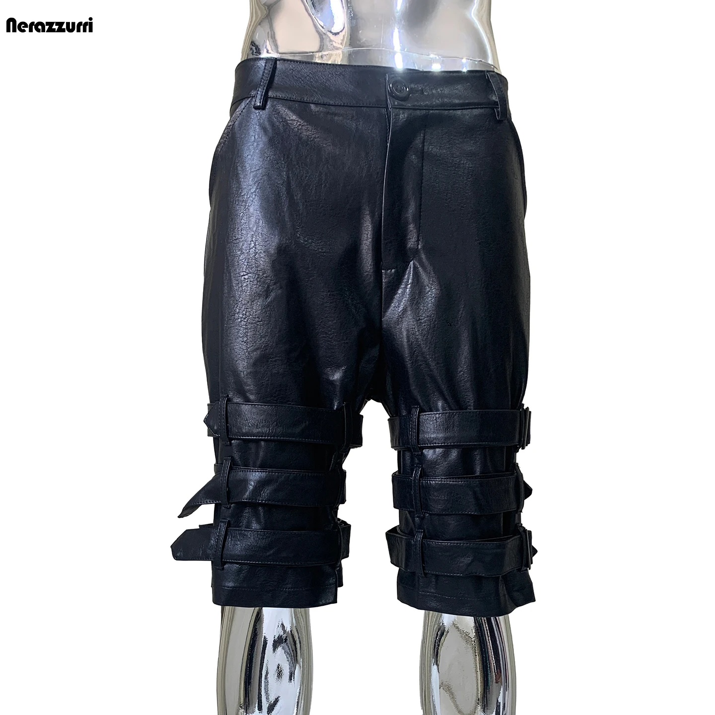 

Мужской комплект из пяти предметов Nerazzurri Punk: черные шорты из искусственной кожи с высокой талией, повседневная уличная одежда для бега и выступлений