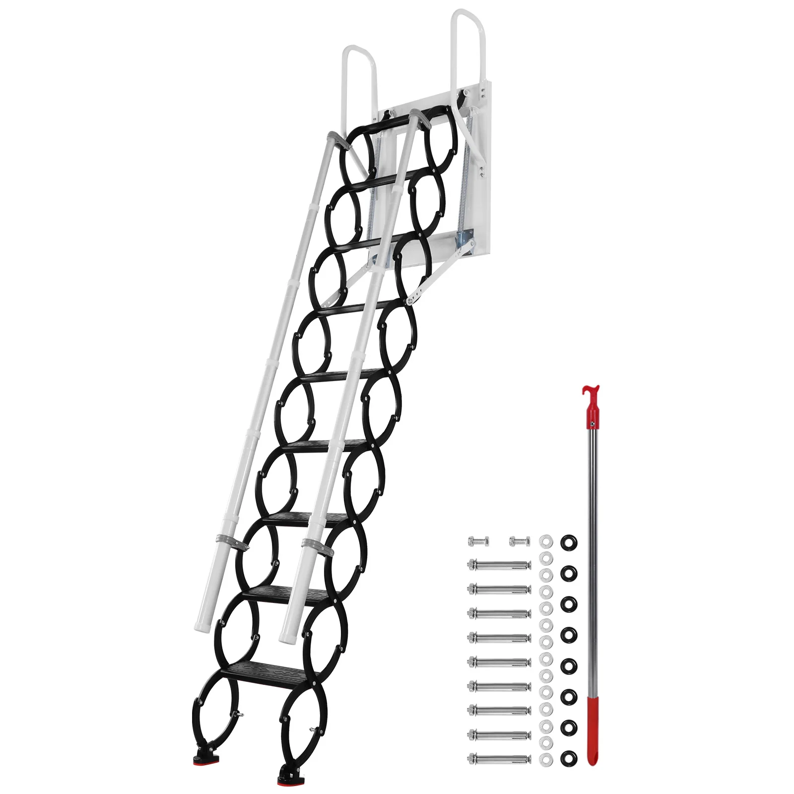 

Металлическая телескопическая лестница с 2 поручнями и системой выдвижения, грузоподъемность 660 фунтов, для использования внутри помещений, в гаражах, подвалах, складах