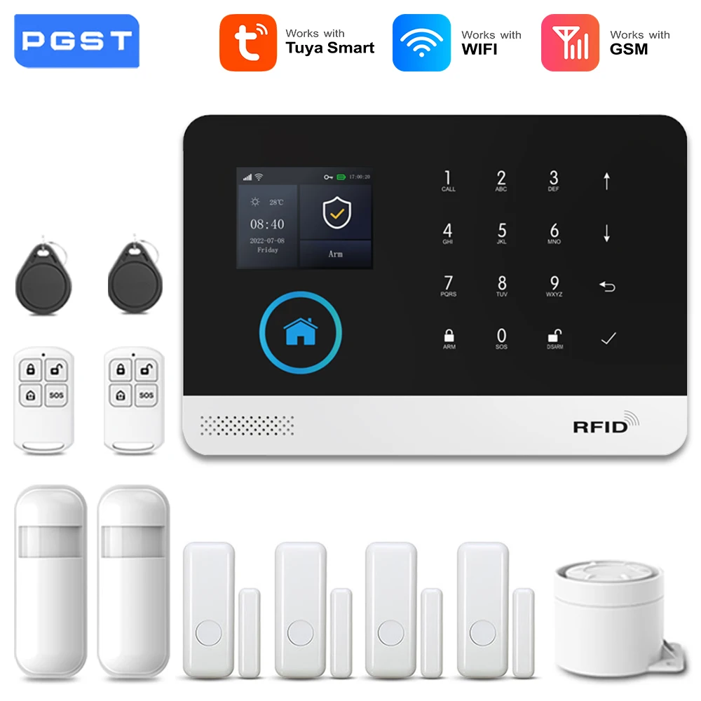 PGST 103 2,4 inch scherm 4G 2G WIFI GSM Home Bulgar Beveiligingssysteem voor thuis 433 MHz APP Controle RFID-kaart met PIR Beweging