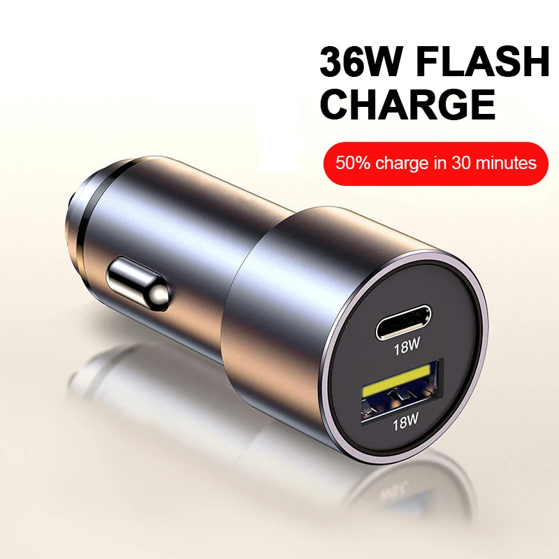 Car Cigarette Lighter Dual USB 36W Car Quick Charger QC 3.0 USB Type-C PD Fast Charging Head Adapter Car Smart Phone Charger