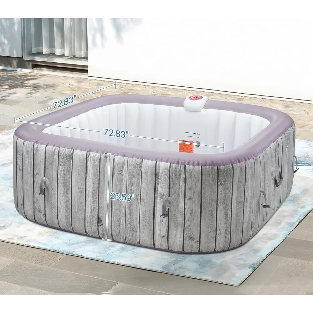 73" Hot Tub Inflatable，with 130 Air Jets,for 4-6 Person,Fastfill Inflation System,Insulation Lid for Patio,Square Hot Tub