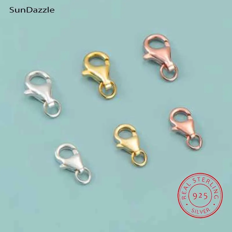 Genuine Real Pure Solid 925 Sterling Silver Lobster Buckle Clasps Claw Gold Buckles Connector Jewelry Making Findings