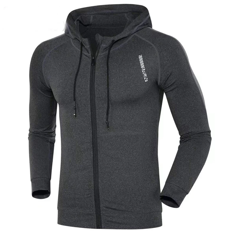 Men Compression Elastic Hoodies Gym Sport Running Training Fitness Sportswear Bodybuilding Sweatshirt Hooded Jacket Male Jackets