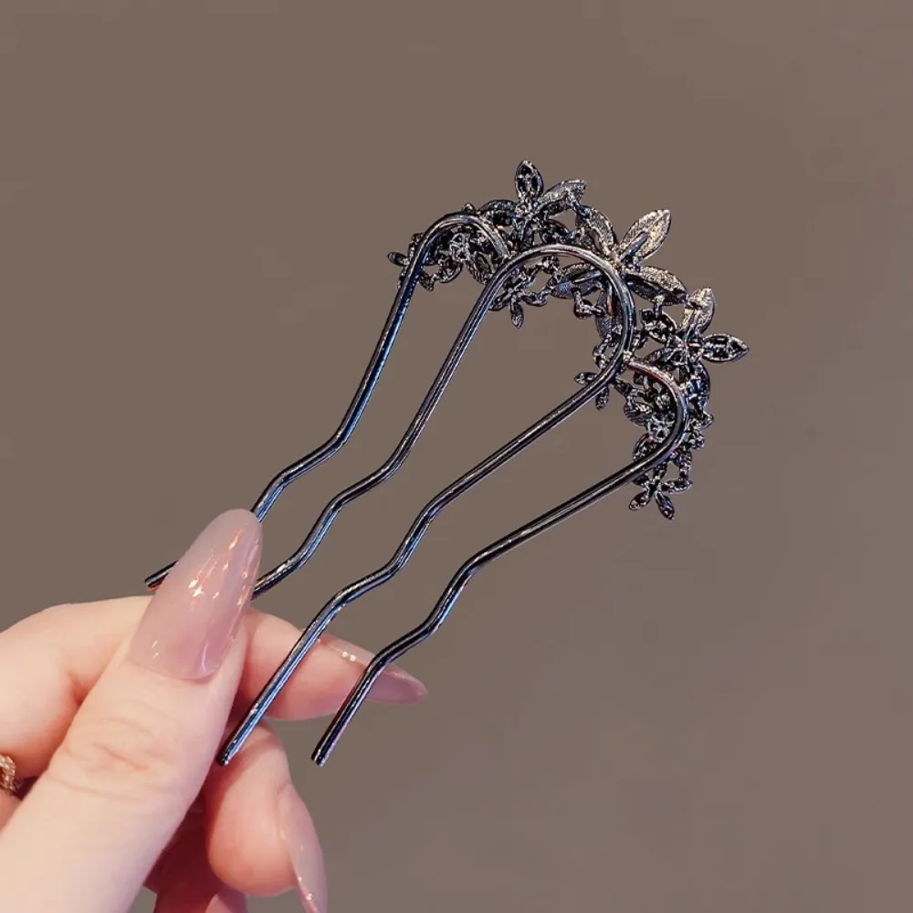 New Flower U-shaped Hair Fork Clip Metal Butterfly Hair Stick Pearl Hairpins Updo Styling