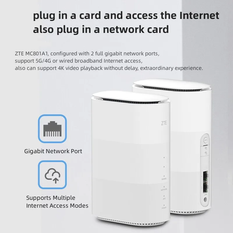 New Chinese Version ZTE MC801A1 CPE 5G Router Wifi 6 SDX55 NSA+SA N7/28/41/77/78 WiFi Modem Router 4g/5g WiFi Router Sim Card