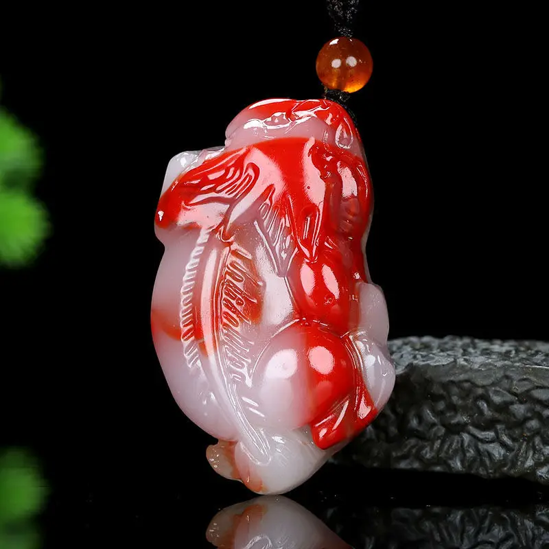 Natural Chicken Blood Jade Brave Troops Lucky Pendant To Ward Off Evil Transfer Men and Women Sweater Chain