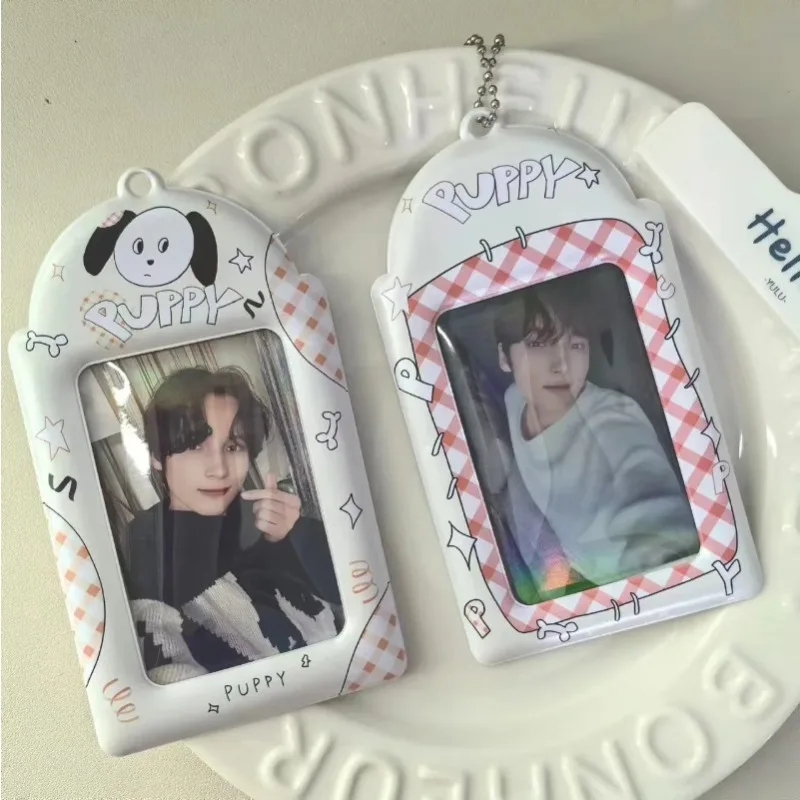 Cute Cartoon Puppy Card Holder Photo Card Protector Pendant Keychain Card Case Card Clip