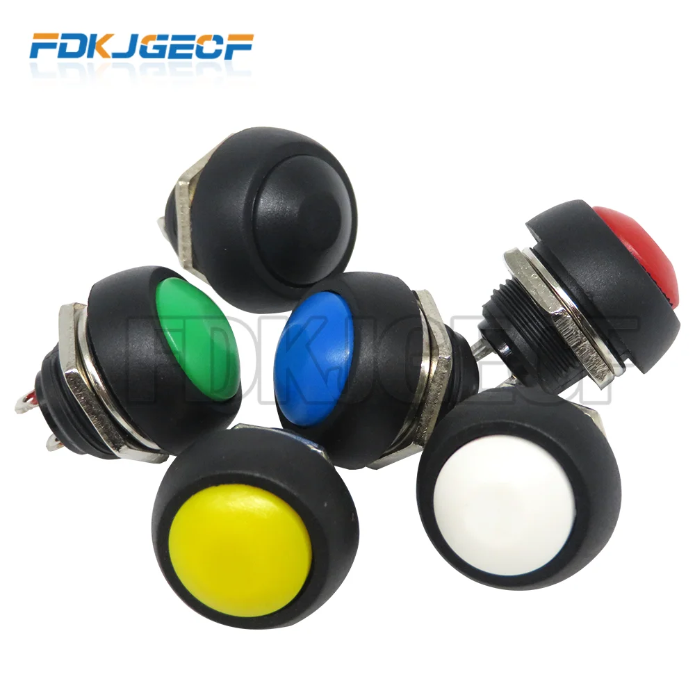 5Pcs PBS-33b 2Pin  12mm 12V 1A 6 color Mini Switch Waterproof momentary Push button Switch since the reset Non-locking