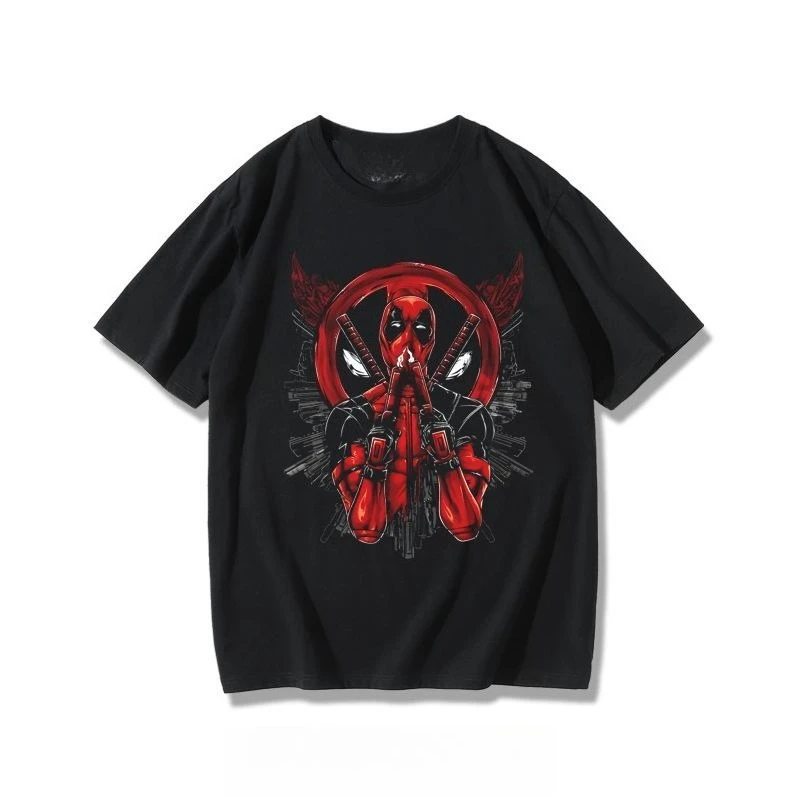 مارفل ديدبول الكرتون فيلم تي شيرت مطبوع صيف جديد للرجال والنساء حجم كبير فضفاض الاتجاه غير رسمي قصيرة الأكمام