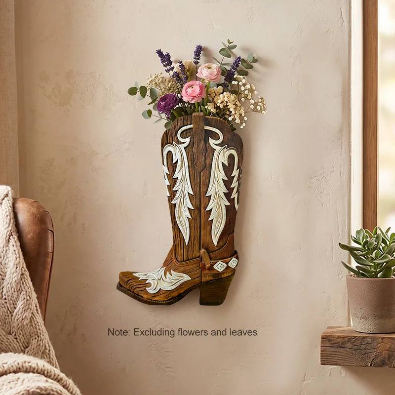 YFY retro style wooden boots vase wall decoration pendant hanging wall decoration wooden handicraft