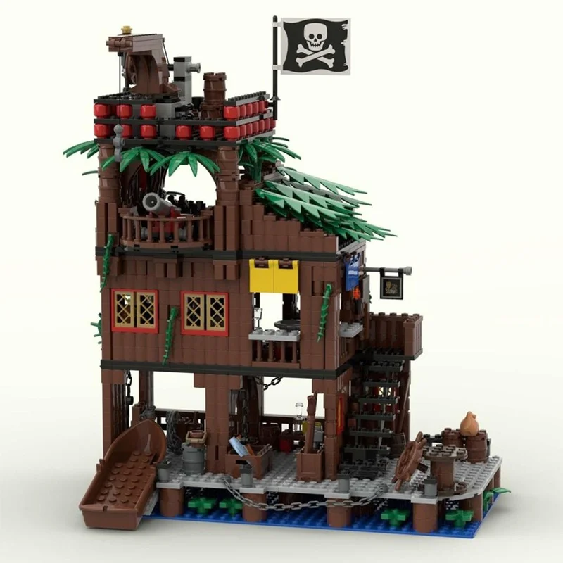 923 Uds. MOC taberna pirata construida el estilo piratas modelo de bloques de construcción juguete arquitectura DIY Idea educación regalo de Navidad niños