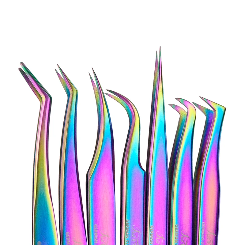 1 pçs nova funmix pinças de extensão de cílios de aço inoxidável superhard colorido cílios pinças de alta precisão pinça antiestática