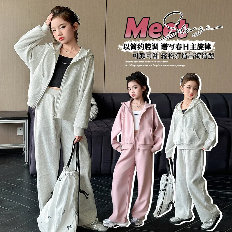 autumn 4-14 teen girls casual clothes set Silver-Scattered Hoodie jacket sport pants junior kids Sweatpants suit child outfits