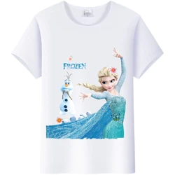 Casual Disney Cartoon Woman Summer Tee Frozen Elsa Anna Princess Top White T-Shirts 90S Ladies Clothes Oversized Friends Blouses