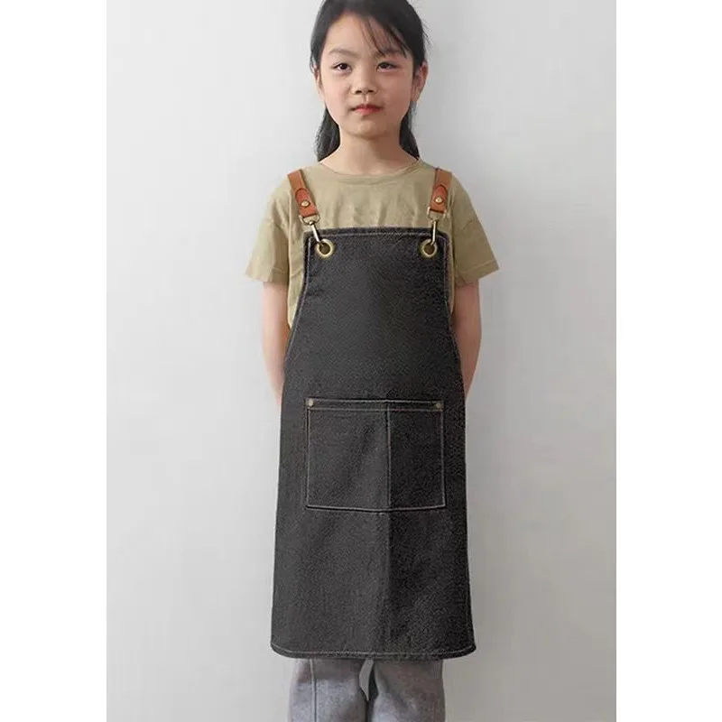 Children\'s denim canvas apron, studio, art, calligraphy, waterproof, oil resistant, stain resistant apron